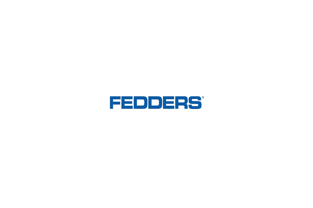 Logotipo de Fedders en mayúsculas azules sobre fondo blanco