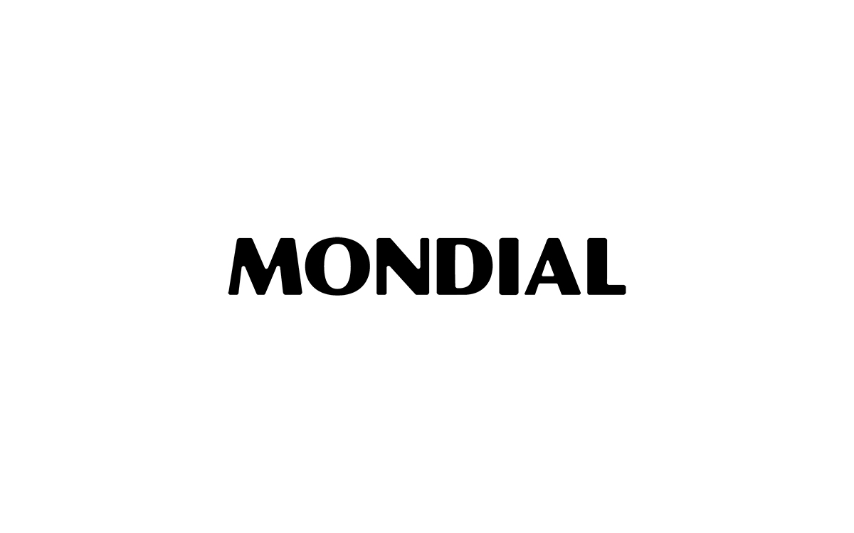 Logotipo con la palabra MONDIAL en mayúsculas negras de trazo grueso sobre fondo blanco